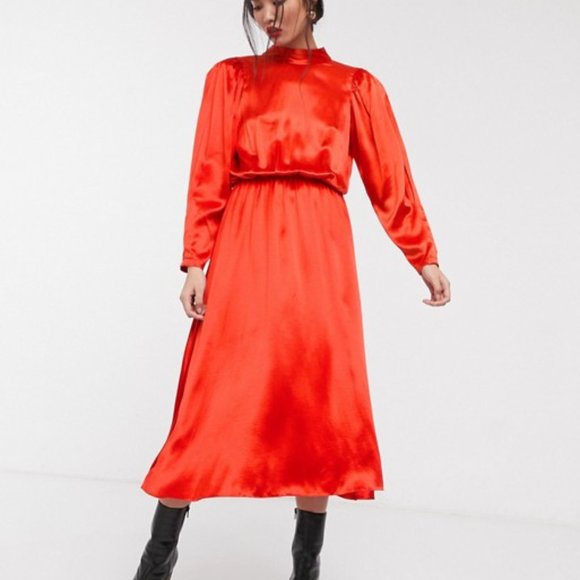 ASOS Dresses & Skirts - ASOS White red satin dress open back midi dress 2